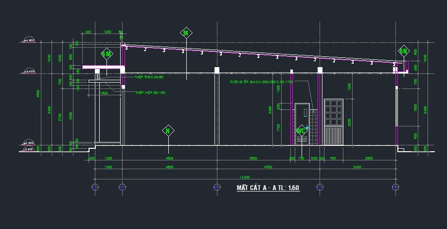 File thiết kế Bản vẽ autocad Nhà cấp 4 đầy đủ chức năng sử dụng mặt bằng, mặt cắt, mặt đứng