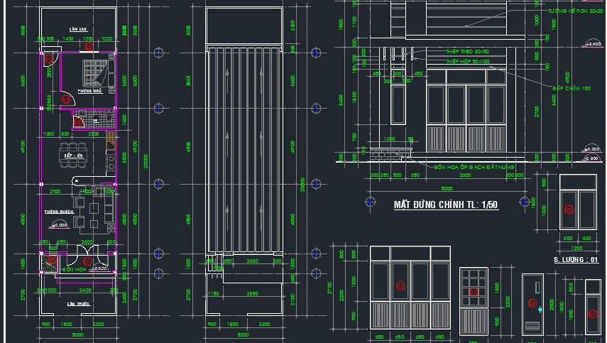 Bản vẽ autocad Nhà cấp 4 đầy đủ chức năng sử dụng mặt bằng, mặt cắt, mặt đứng - Ảnh 3