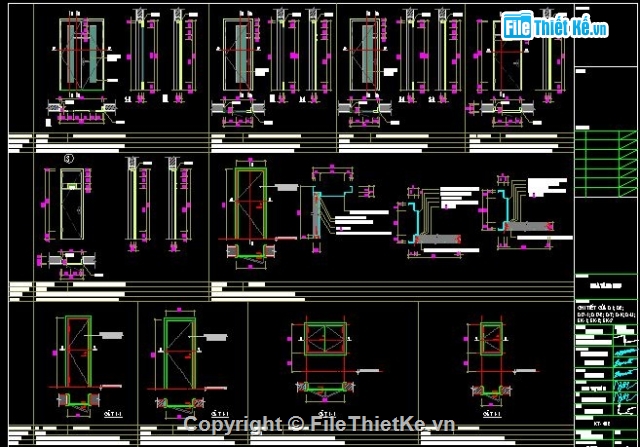 File thiết kế Bản vẽ cấu tạo chi tiết cửa kính và cửa số khung nhôm cửa thăm thép