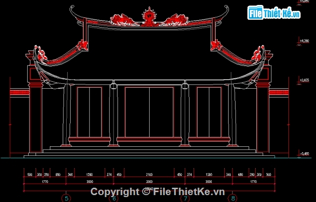 File thiết kế Bản vẽ mẫu nhà thờ họ 3 gian có hậu cung