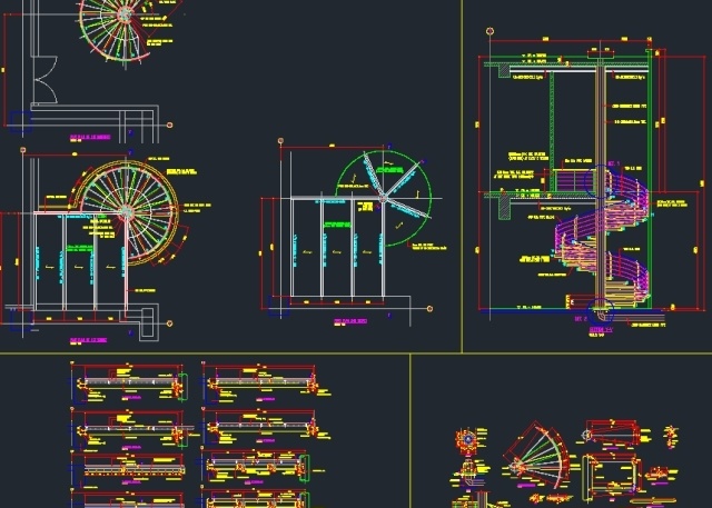 File thiết kế Cấu tạo chi tiết cầu thang xoắn bằng thép chi tiết đầy đủ kích thước của nước ngoài