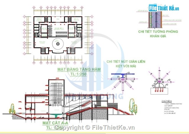 File thiết kế Đồ án CAD Nhà hát kích thước 45x82.2m