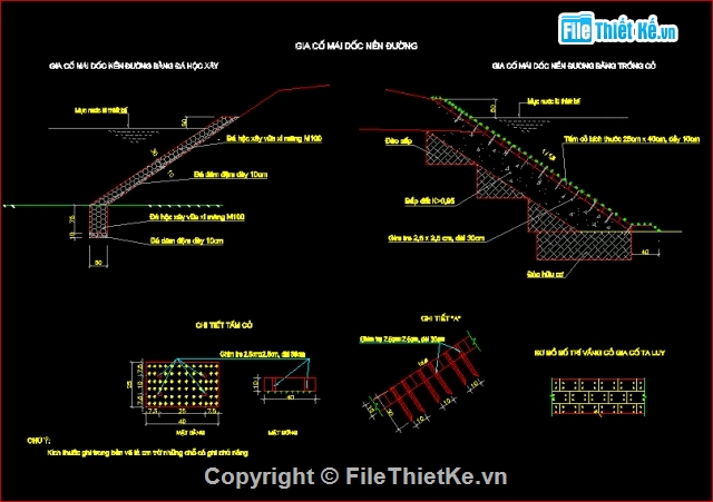 File thiết kế File cad Bản vẽ mái taluy và cỏ cho bờ kè