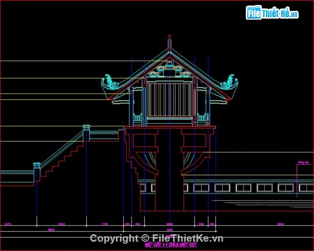 File thiết kế File cad bản vẽ mặt đứng, mặt bằng chùa một cột
