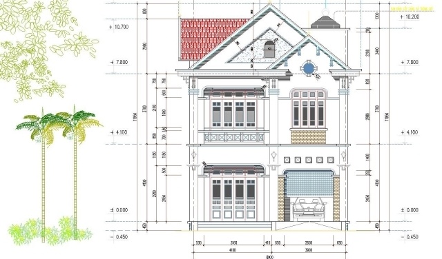 File thiết kế File cad kiến trúc bản vẽ Biệt thự vườn kích thước 8m x 15m