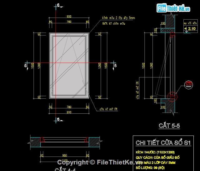 File thiết kế Thiết kế Autocad Chi tiết cửa sổ nhôm kính- cửa sổ lật chữ A điển hình.
