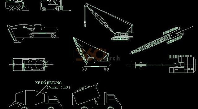 File thiết kế Tổng hợp thư viện autocad về Máy móc xây dựng và ô tô các loại